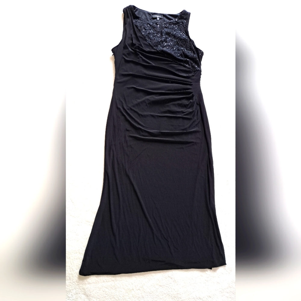 LONG Formal Black Gown with Sequins, Sz 20w